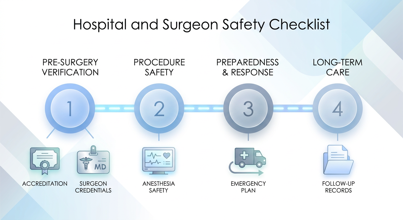 Questions to ask about hospital accreditation and surgeon credentials in Mexico — infographic